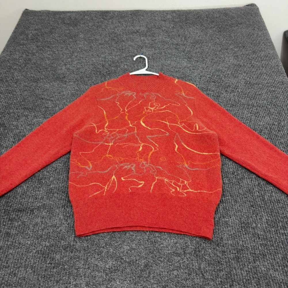Vintage Rabbit Logo Sweater Orange Cashmere Abstract Graphic Mock Neck Casual